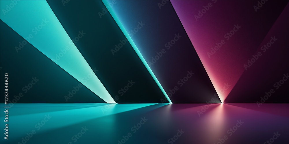 Poster neon lights creating colorful reflections on empty stage