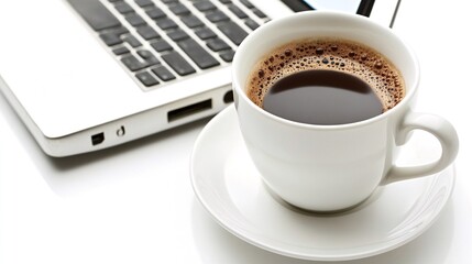Coffee break laptop work desk