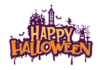 Happy Halloween, impressive HAPPY HALLOWEN phrase with many spooky shapes.