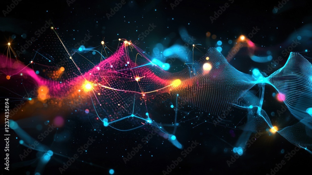 Poster abstract glowing particle waves background