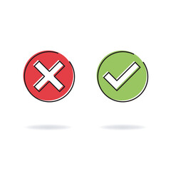 Vector design of circles with a red negative cross and a green positive check mark.