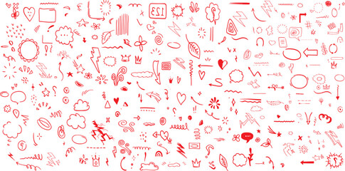 Cute line sketch star, arrow, heart decoration element icon set