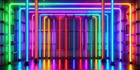 Fototapeta premium Abstract Background Neon Tubes Light Glowing Vibrant Color, neon lights
