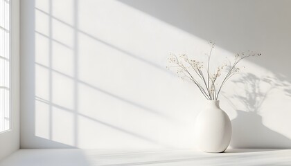 White Vase with Dried Flowers in Sunlight