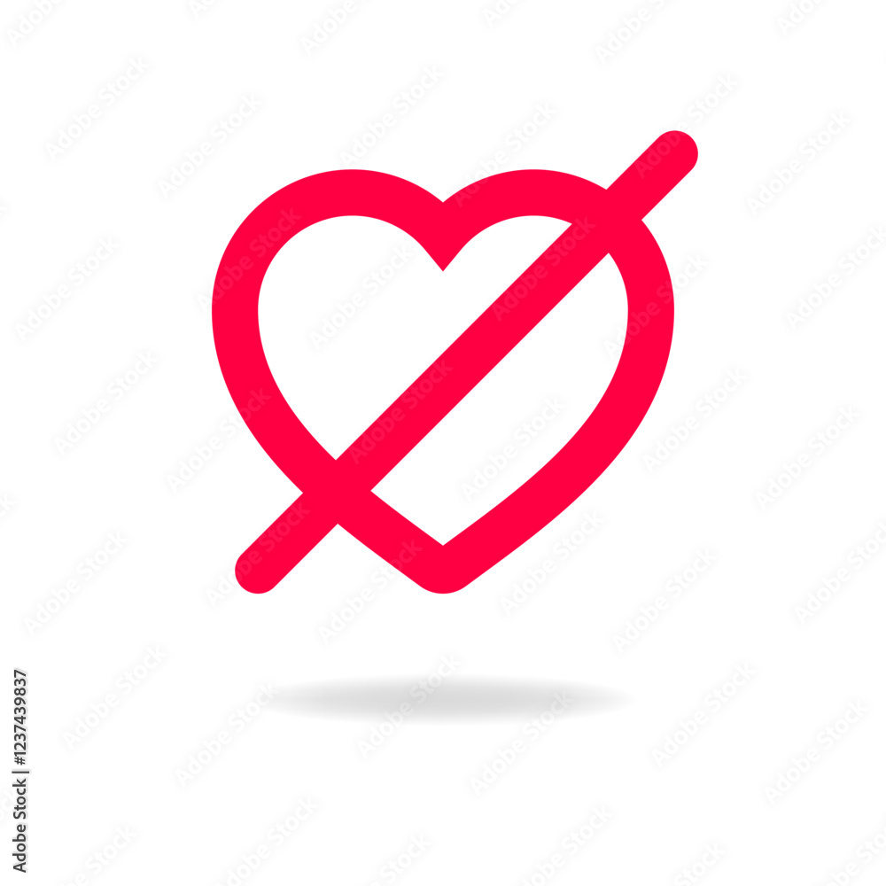 Poster vector design of red heart with diagonal restriction line