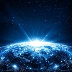 Fototapeta premium Global network connections, earth at night, bright light, space background, technology concept