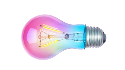 Colorful light bulb shining with transparent background