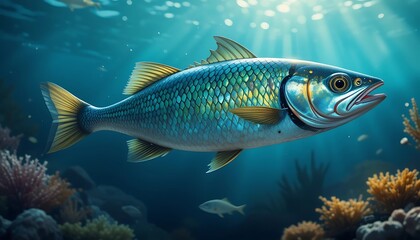 Fototapeta premium A Majestic Fish Swims Through a Vibrant Coral Reef