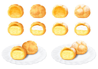 ベクター　シュークリーム　中身　断面　カスタードクリーム　生クリーム
