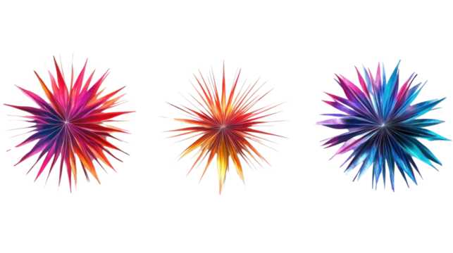 Colorful abstract spiky spheres rotating on transparent background