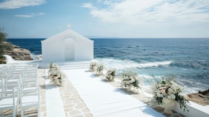 Fototapeta premium white wedding ceremony on a cliffside by the ocean