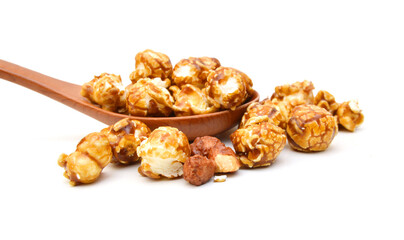 Caramel popcorn on a white background