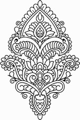 Intricate Floral Mandala Design with Elegant Curves and Leaf Patterns, Detailed Black and White Mandala Art with Swirling Petals and Ornate Flourishes, Beautiful Hand-Drawn Floral Mandala