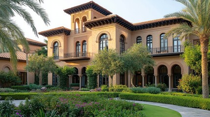 Fototapeta premium Mediterranean-Style Mansion in Lush Gardens