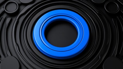 Abstract Geometric Blue and Black: A captivating abstract composition featuring concentric circles, with a striking blue inner ring set against a textured black background.
