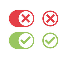 Vector design of a button with a red light and a button with a green check mark