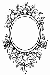Delicate Oval Frame with Floral Border and Intricate Flower Details, Elegant Hand-Drawn Frame with Blooming Flowers and Leafy Embellishments, Vintage-Inspired Floral Frame with Ornate Petals