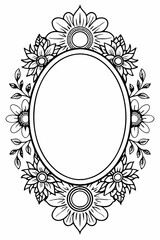Delicate Oval Frame with Floral Border and Intricate Flower Details, Elegant Hand-Drawn Frame with Blooming Flowers and Leafy Embellishments, Vintage-Inspired Floral Frame with Ornate Petals