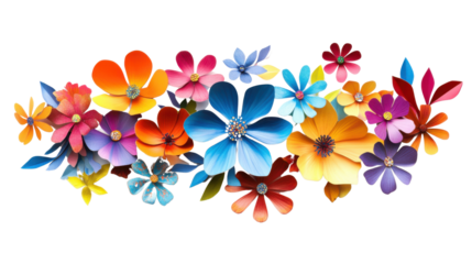 Colorful paper flowers blooming on transparent background