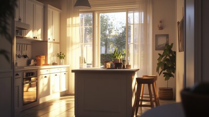 Fototapeta premium sunlit kitchen interior design