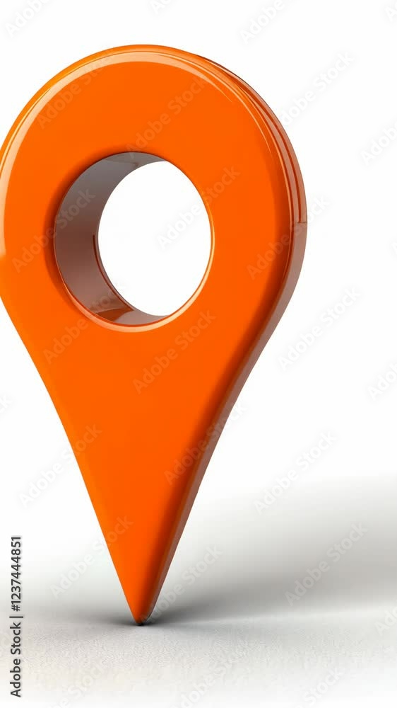 Poster bright orange location pin symbol on a white background representing navigation and mapping technolo