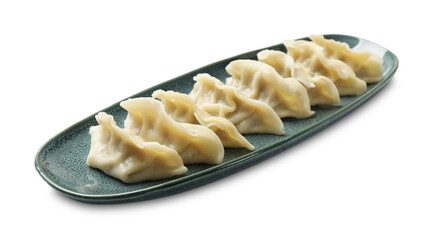 Fresh gyoza dumplings isolated on white. Chinese cuisine