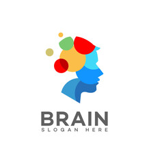 Fototapeta premium Modern abstract brain logo design featuring a colorful human head profile, symbolizing creativity, intelligence, and innovative thinking.