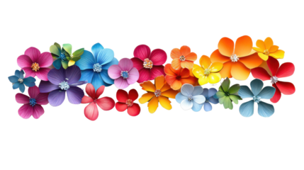 Colorful paper flowers arranged on transparent background creating stunning visual
