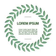 Radial green vector design with bay leaves and space in the center for text