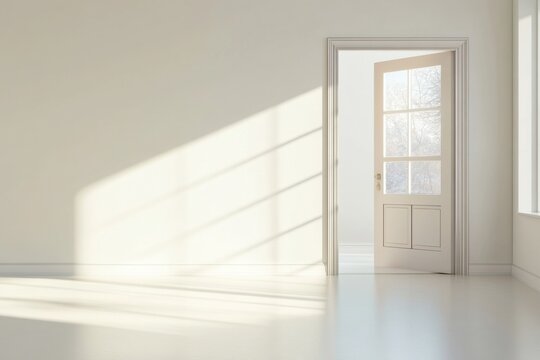 Sunlight streaming through open door in minimalist room