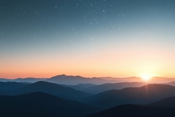Obraz premium Breathtaking mountain sunrise with starry sky over rolling hills