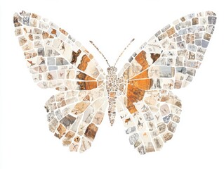 Fototapeta premium Mosaic butterfly art composed of vintage nature illustrations