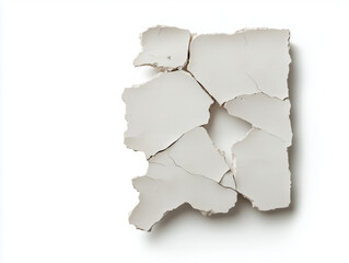 Cracked White Plaster Texture on Isolated Background: Abstract Fragmented Surface