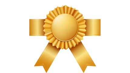 Golden Award Badge with Ribbon Achievement Symbol