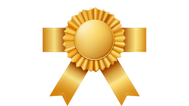 Golden Award Badge with Ribbon Achievement Symbol