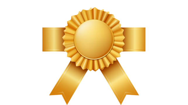 Golden Award Badge with Ribbon Achievement Symbol