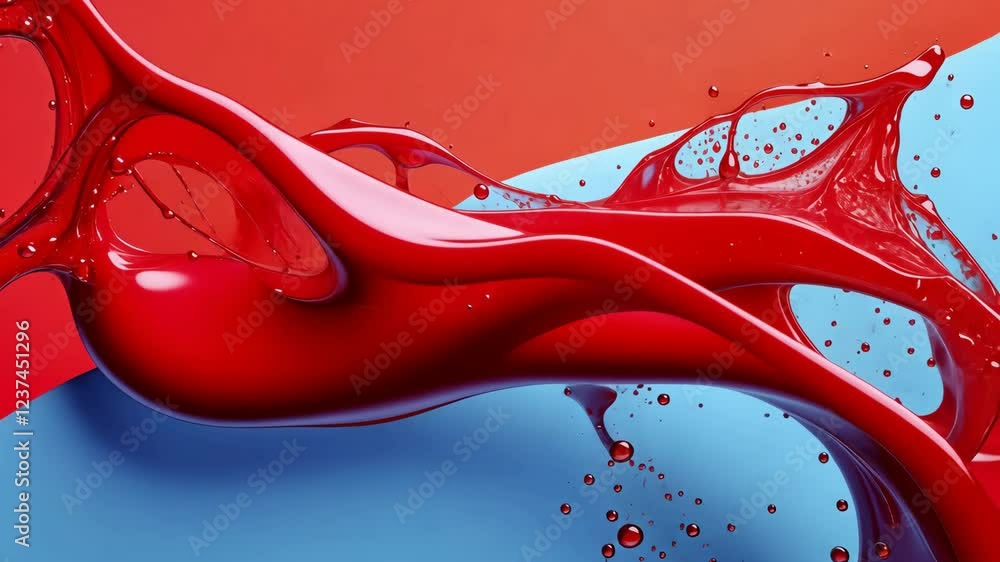 Poster dynamic splash of red and blue liquid intertwines against vibrant background, creating abstract and 