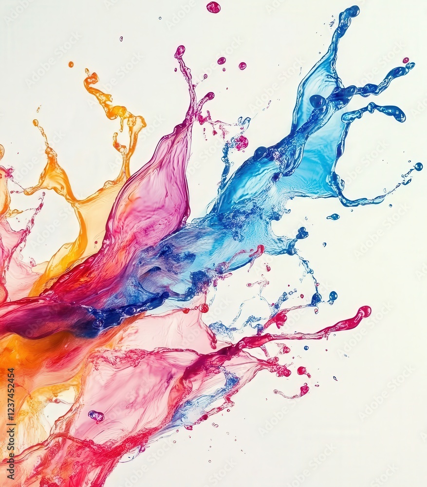 Poster contrast of colorful spills on a white canvas, with each splash creating a soft yet powerful visual 