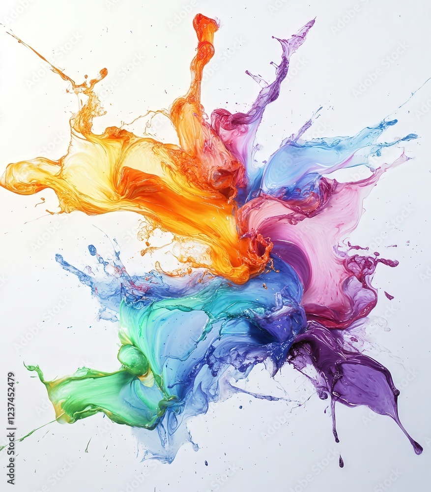 Poster contrast of colorful spills on a white canvas, with each splash creating a soft yet powerful visual 