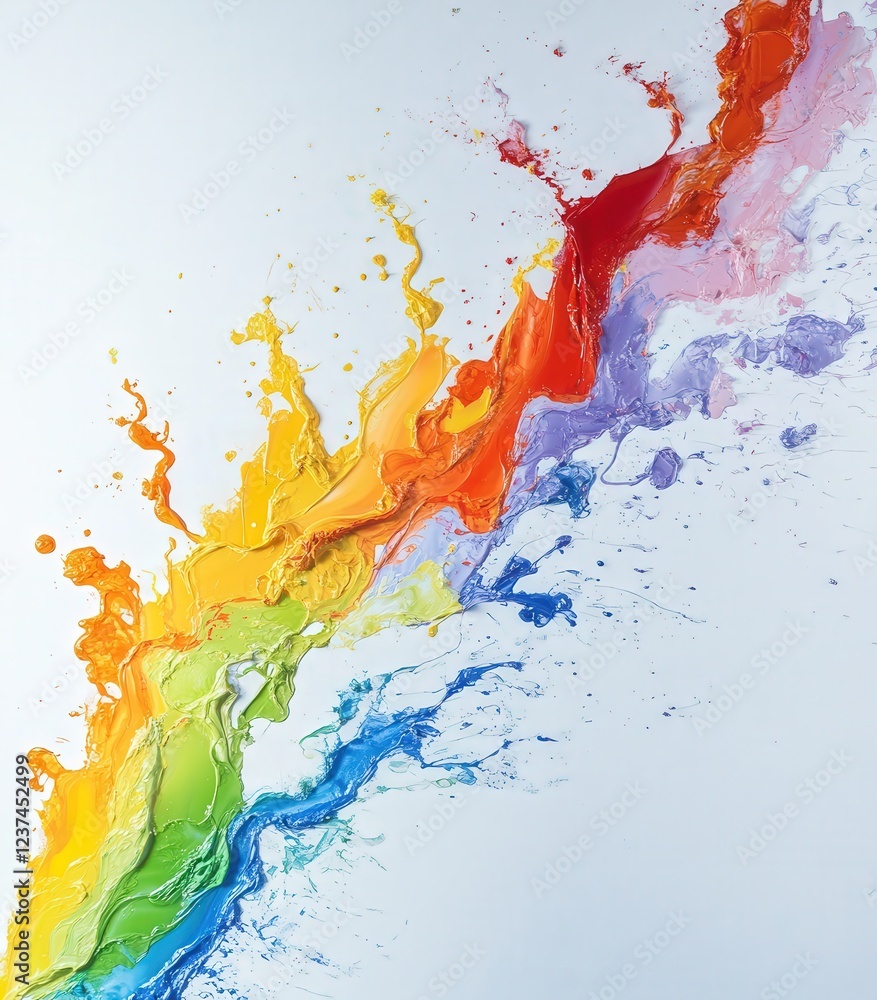 Poster contrast of colorful spills on a white canvas, with each splash creating a soft yet powerful visual 