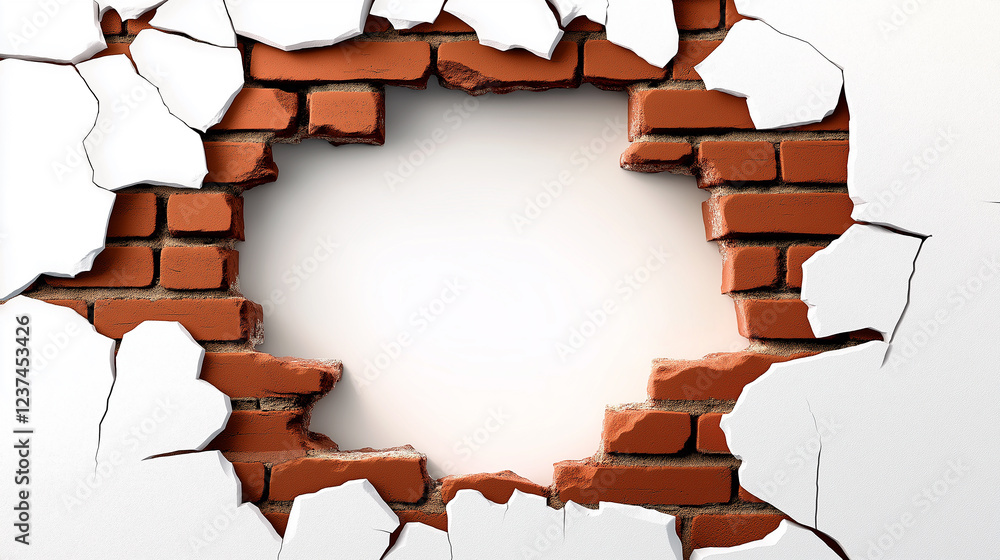 Poster White plaster revealing brick wall creating empty space