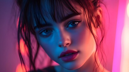 Captivating Fashion Portrait of Alluring Woman in Dramatic Lighting   Editorial Style Beauty Shot with Vibrant Color Palette and Intense Mood
