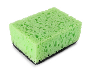 One green sponge isolated on white. Cleaning supply