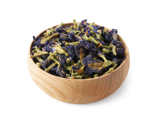 Butterfly pea flower tea in bowl isolated on white
