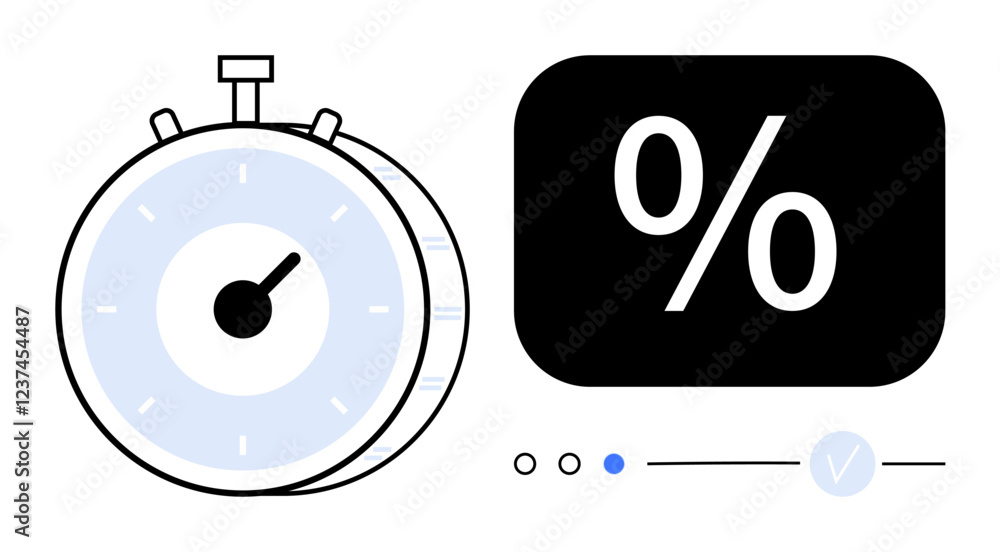Poster stopwatch indicating elapsed time alongside a percentage symbol and a progress indicator. ideal for 