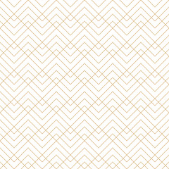 Geometric seamless pattern with delicate chevron design in thin gold lines on white background. Vector subtle texture for elegant, modern, contemporary wallpaper, card, and prints.