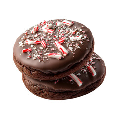 Chocolate Peppermint Cookies with Candy Canes Isolated on Transparent Background