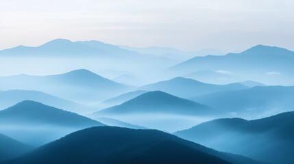 Fototapeta premium Landscape with abstract gradient of mountain peaks in blue colors, natural travel outdoor background