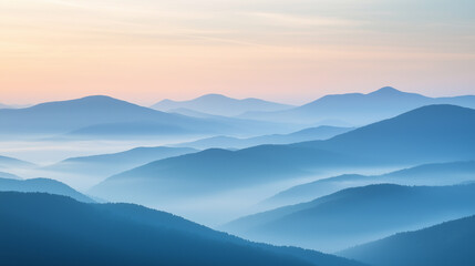 Landscape with abstract gradient of mountain peaks in blue colors, natural travel outdoor background