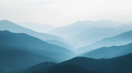 Obraz premium Landscape with abstract gradient of mountain peaks in blue colors, natural travel outdoor background